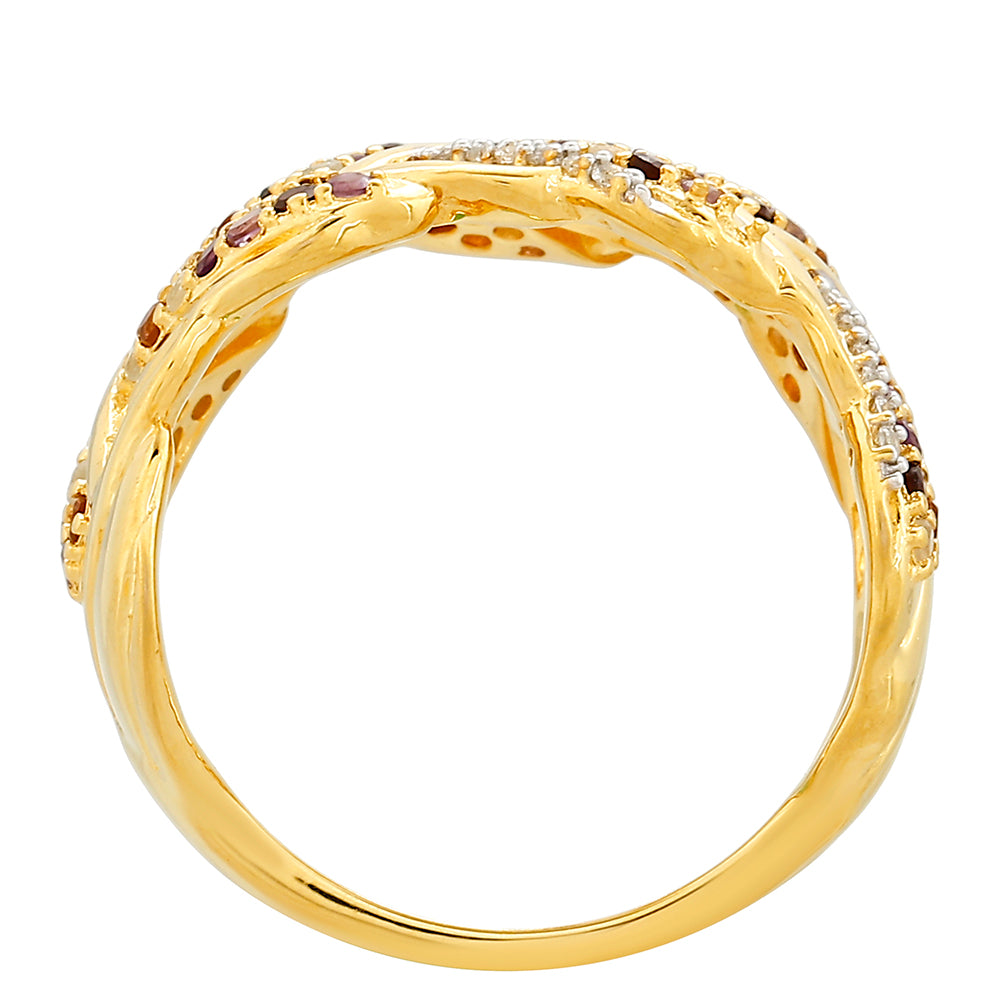 Anel de Prata com Banho de Ouro com Ametista e Citrino Madeira Contraste: Cabeca de Veado (800)