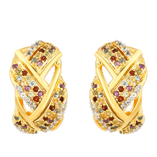 Brincos de Prata com Banho de Ouro com Ametista e Citrino Contraste: Cabeca de Veado (800)