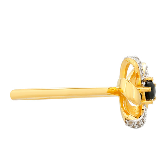 Anel de Prata com Banho de Ouro com Turmalina Preta e Topázio Branco