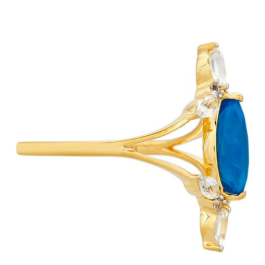 Anel de Prata com Banho de Ouro com Opala Azul Paraib da Etiópia e Topázio Branco