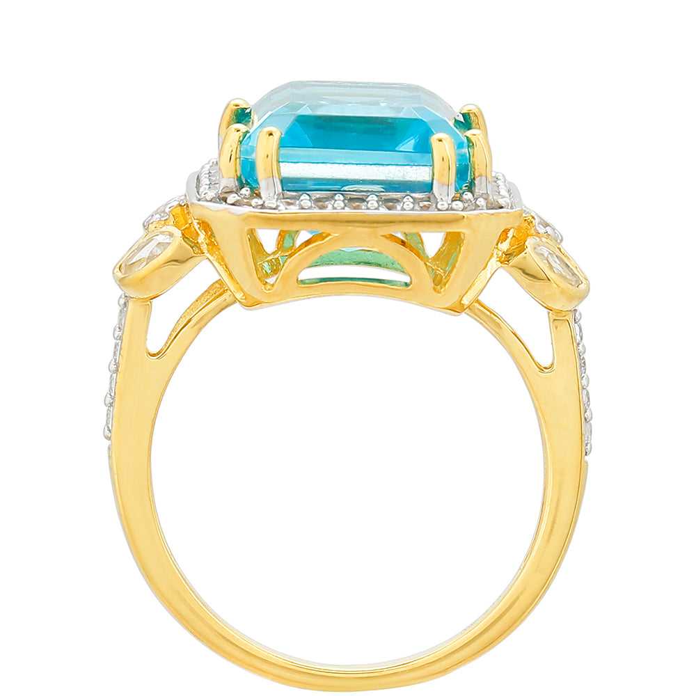 Anel de Prata com Banho de Ouro com Quartzo de Paraíba e Topázio Branco Contraste: Cabeca de Veado (800)