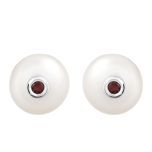 Brincos de Prata com Granada e Pérola de Água Doce Branca