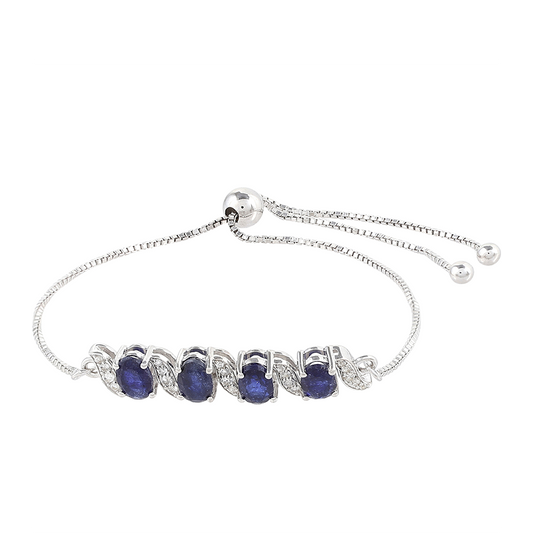 Pulseira de Prata com Safira da Tailândia e Topázio Branco Contraste: Cabeca de Veado (800)