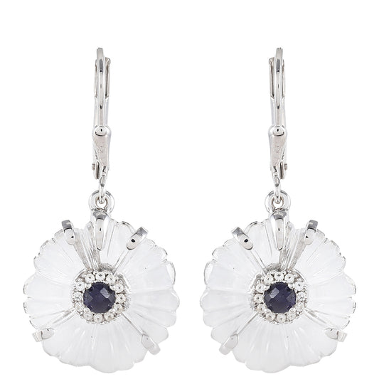 Brincos de Prata com Safira da Tailândia e Quartzo Cristal