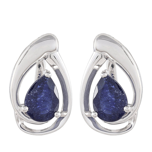 Brincos de Prata com Safira da Tailândia