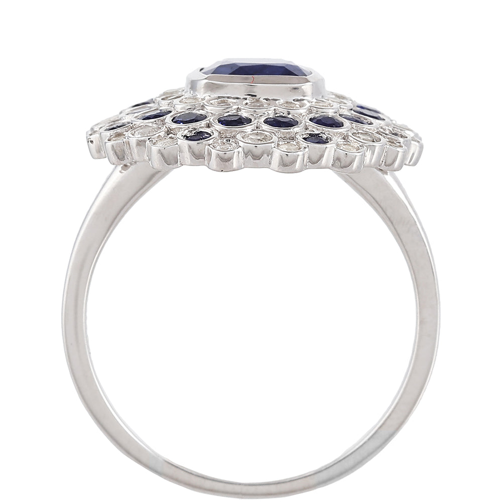 Anel de Prata com Safira da Tailândia e Topázio Branco Contraste: Cabeca de Veado (800)