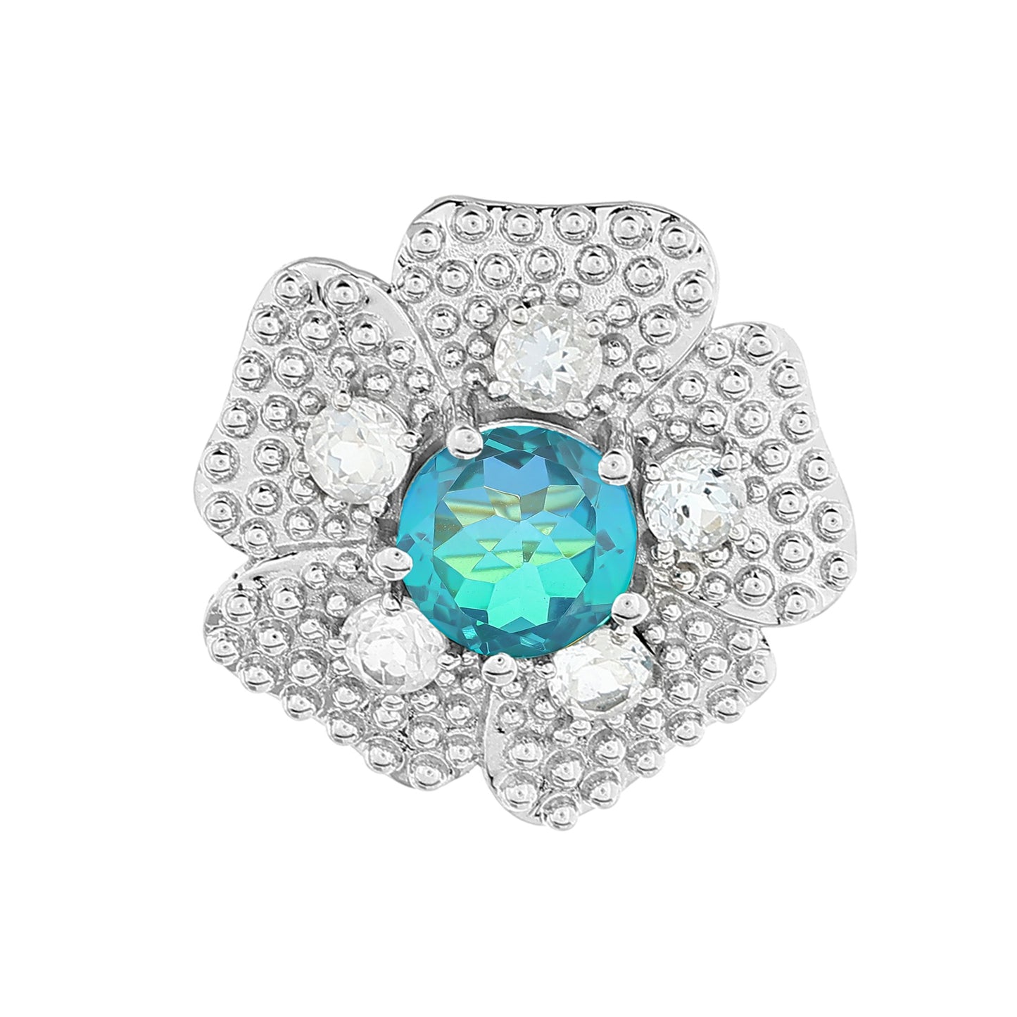 Pendente de Prata com Quartzo Pavão e Topázio Branco Contraste: Cabeca de Veado (800)