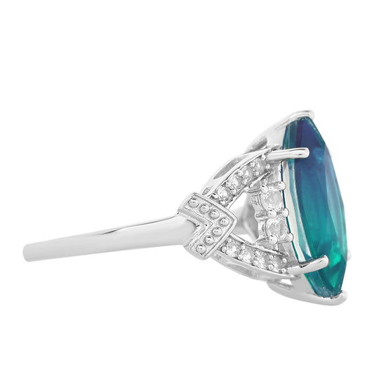 Anel de Prata com Quartzo Pavão e Topázio Branco Contraste: Cabeca de Veado (800)