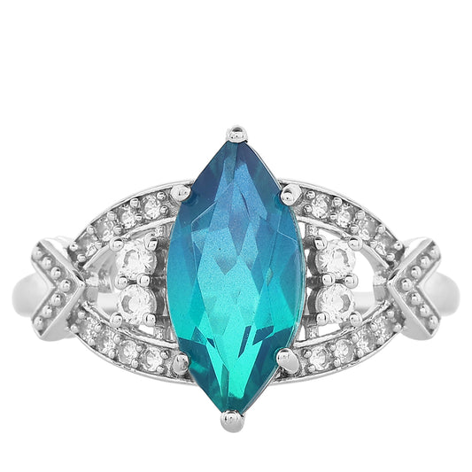 Anel de Prata com Quartzo Pavão e Topázio Branco Contraste: Cabeca de Veado (800)