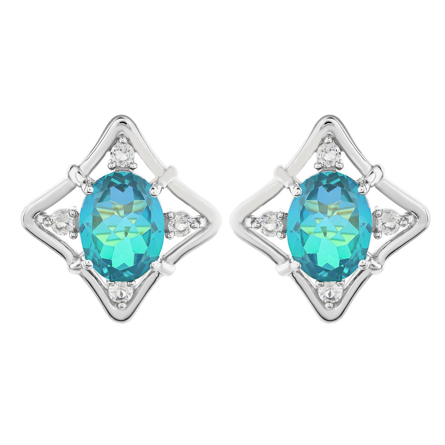 Brincos de Prata com Quartzo Pavão e Topázio Branco