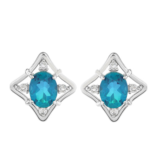 Brincos de Prata com Quartzo Pavão e Topázio Branco