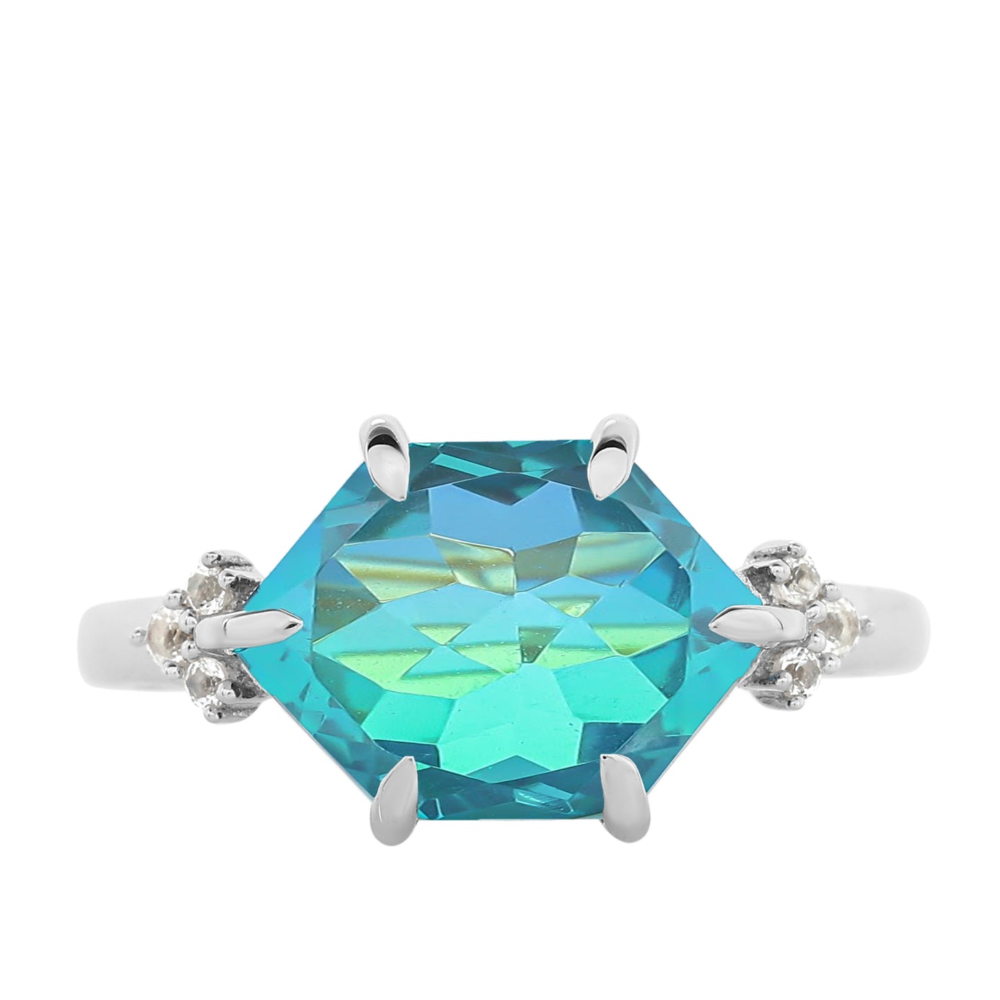 Anel de Prata com Quartzo Pavão e Topázio Branco