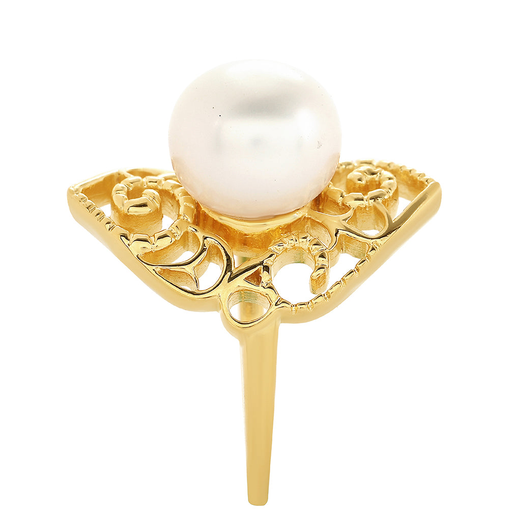 Anel de Prata com Banho de Ouro com Pérola Cultivada de Baroque Contraste: Cabeca de Veado (800)