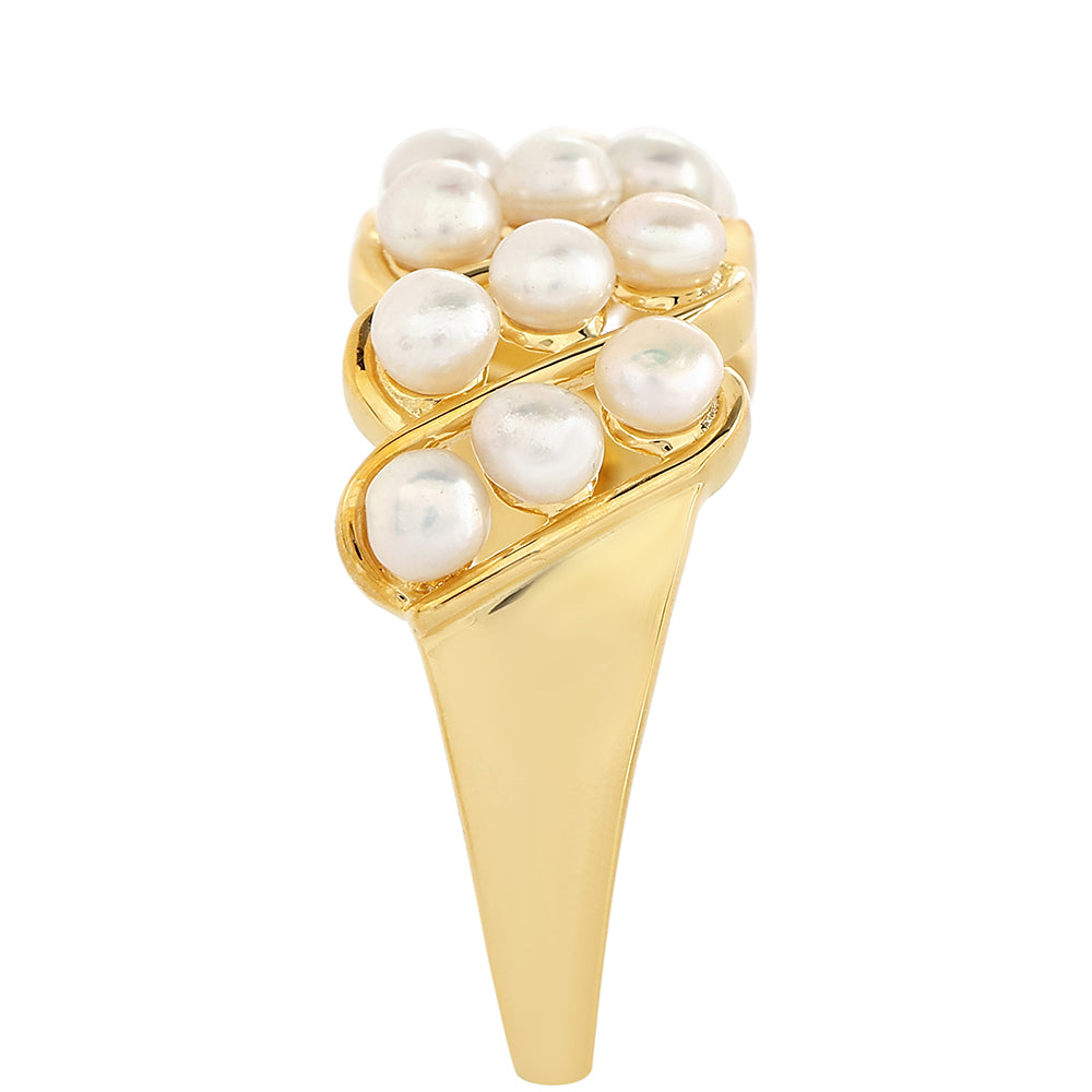 Anel de Prata com Banho de Ouro com Pérola Cultivada de Baroque Contraste: Cabeca de Veado (800)