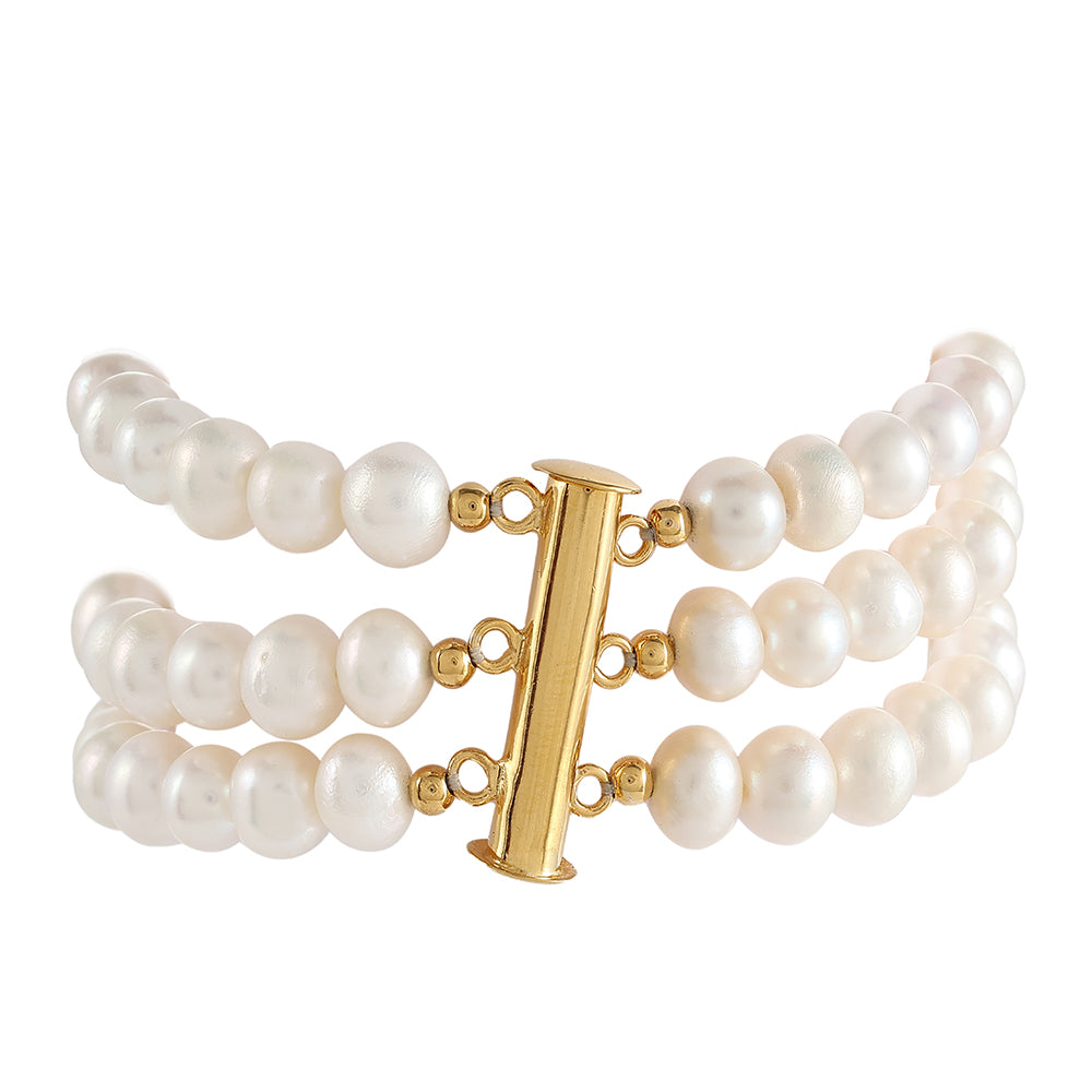 Pulseira de Prata com Banho de Ouro com Pérola Cultivada de Baroque Contraste: Cabeca de Veado (800)