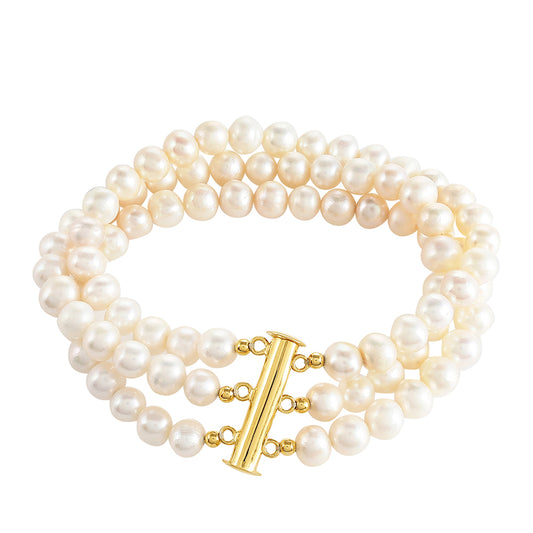 Pulseira de Prata com Banho de Ouro com Pérola Cultivada de Baroque Contraste: Cabeca de Veado (800)