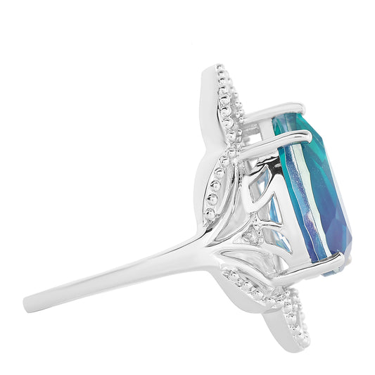 Anel de Prata com Quartzo Pavão e Topázio Branco Contraste: Cabeca de Veado (800)