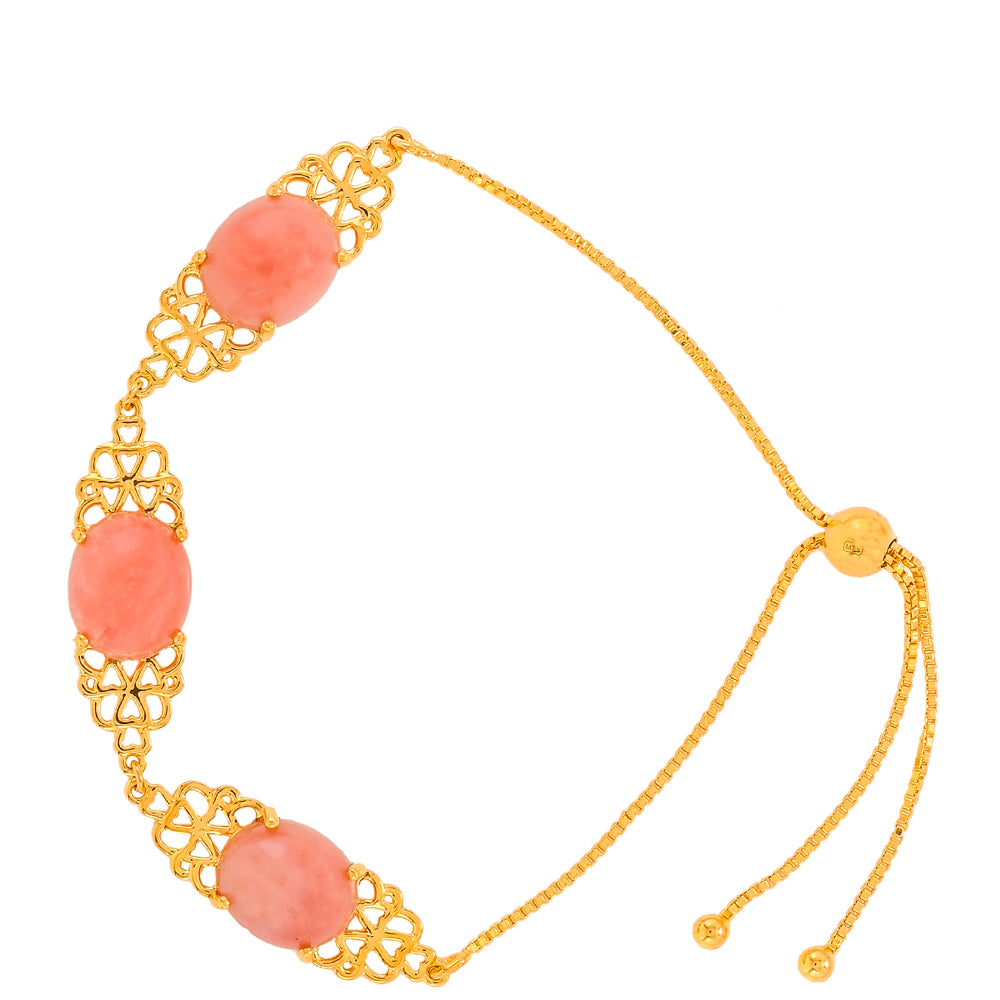 Pulseira de Prata com Banho de Ouro com Opala Rosa Contraste: Cabeca de Veado (800)