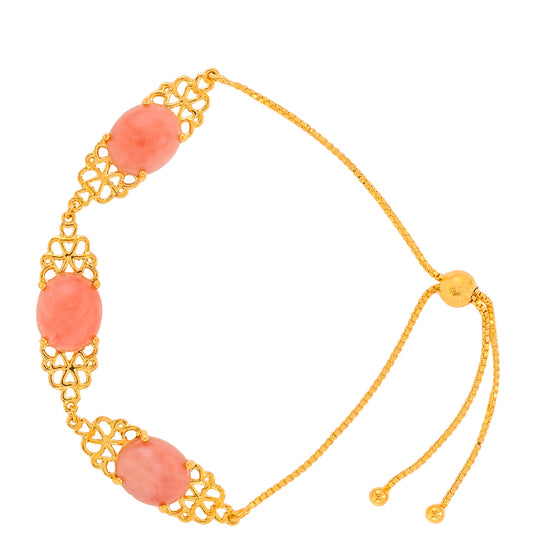 Pulseira de Prata com Banho de Ouro com Opala Rosa Contraste: Cabeca de Veado (800)