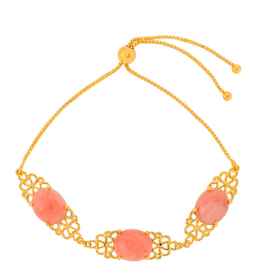 Pulseira de Prata com Banho de Ouro com Opala Rosa Contraste: Cabeca de Veado (800)