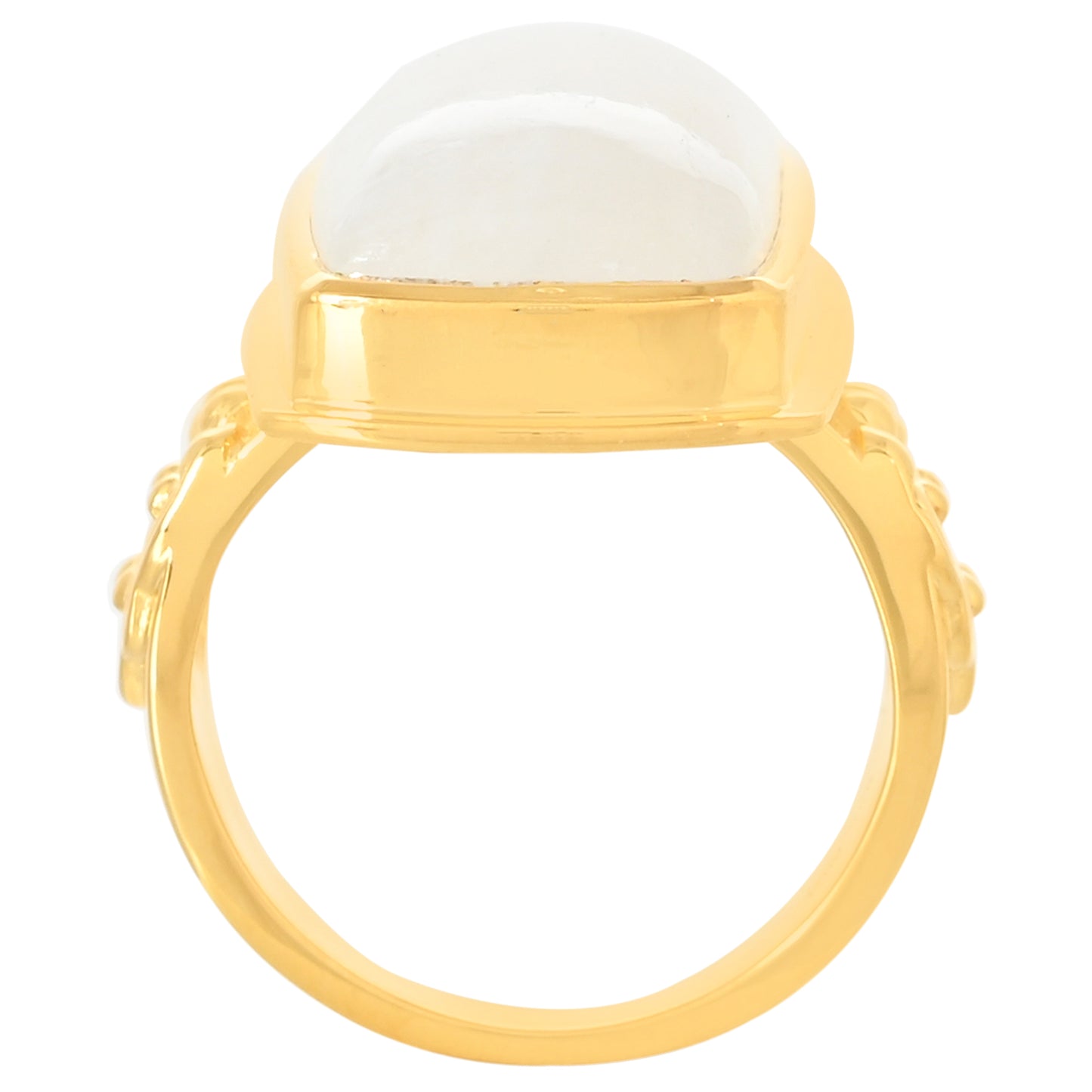 Anel de Prata com Banho de Ouro com Pedra da Lua Arco-íris Contraste: Cabeca de Veado (800)