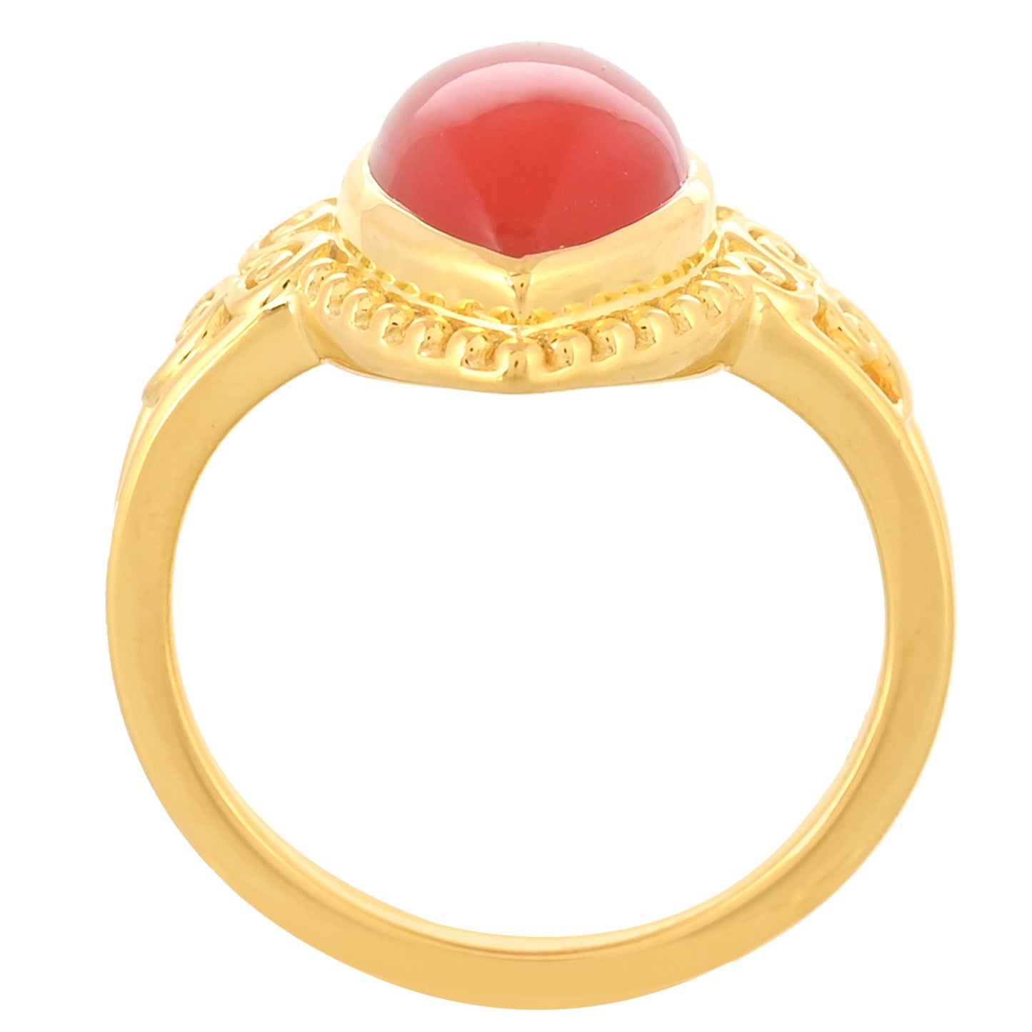 Anel de Prata com Banho de Ouro com Cornalina Contraste: Cabeca de Veado (800)