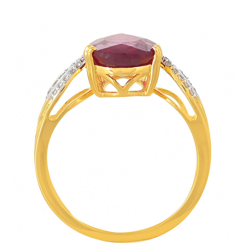 Anel de Prata com Banho de Ouro com Rubi de Madagáscar e Topázio Branco