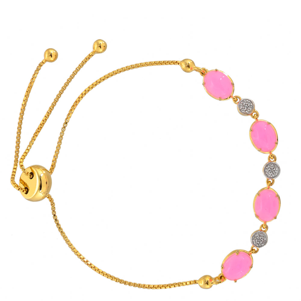 Pulseira de Prata com Banho de Ouro com Opala Rosa Néon da Etiópia e Topázio Branco Contraste: Cabeca de Veado (800)