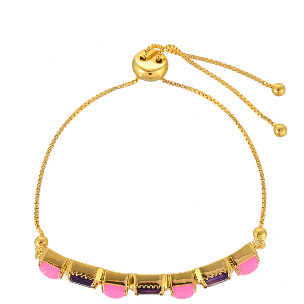 Pulseira de Prata com Banho de Ouro com Ametista de Marrocos e Opala Rosa Néon da Etiópia Contraste: Cabeca de Veado (800)