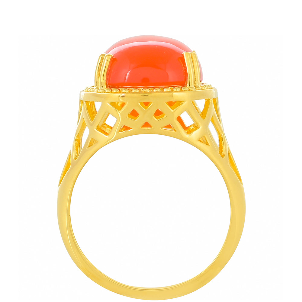 Anel de Prata com Banho de Ouro com Cornalina Contraste: Cabeca de Veado (800)