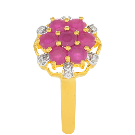 Anel de Prata com Banho de Ouro com Rubi da Tailândia e Topázio Branco