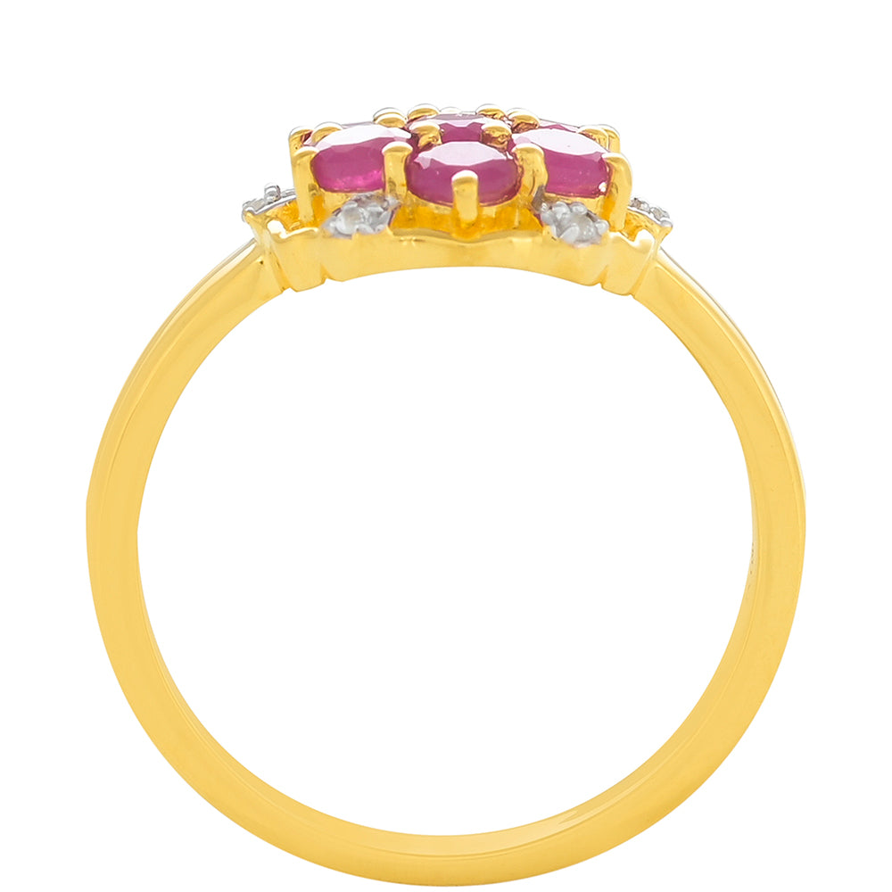 Anel de Prata com Banho de Ouro com Rubi da Tailândia e Topázio Branco