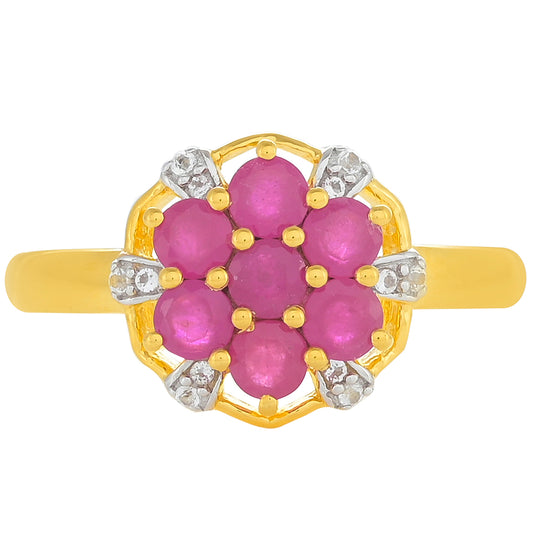 Anel de Prata com Banho de Ouro com Rubi da Tailândia e Topázio Branco