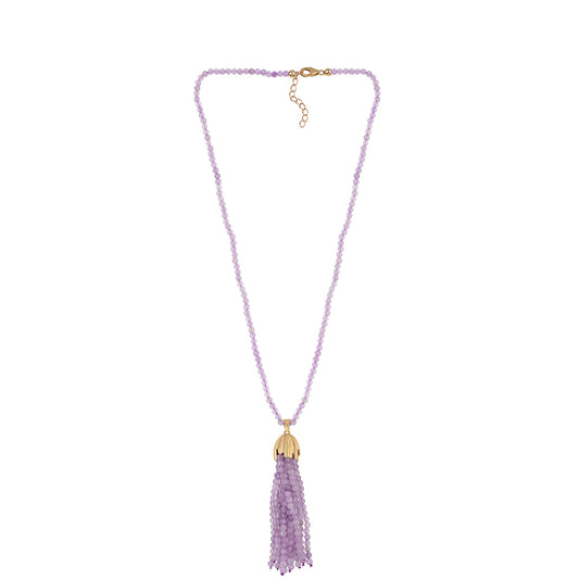 Colar de Prata com Banho de Ouro com Ametista Rosa de França Contraste: Cabeca de Veado (800)