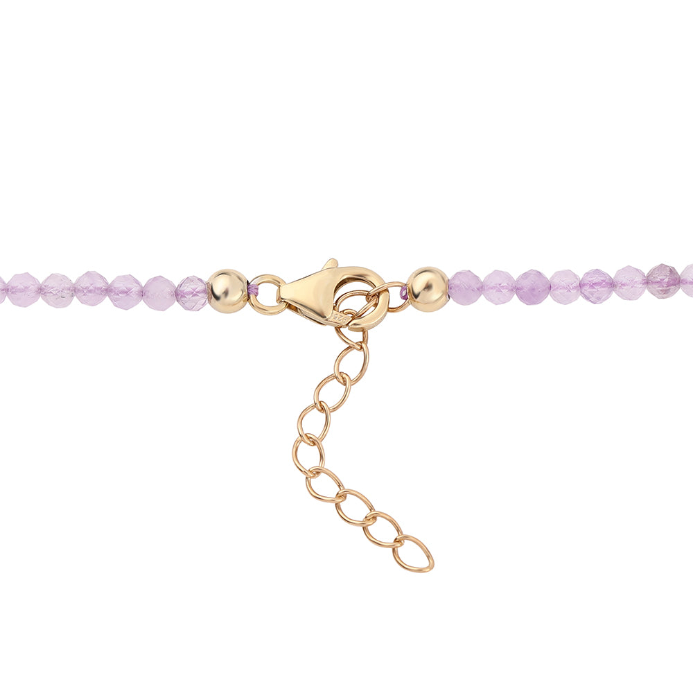 Colar de Prata com Banho de Ouro com Ametista Rosa de França Contraste: Cabeca de Veado (800)