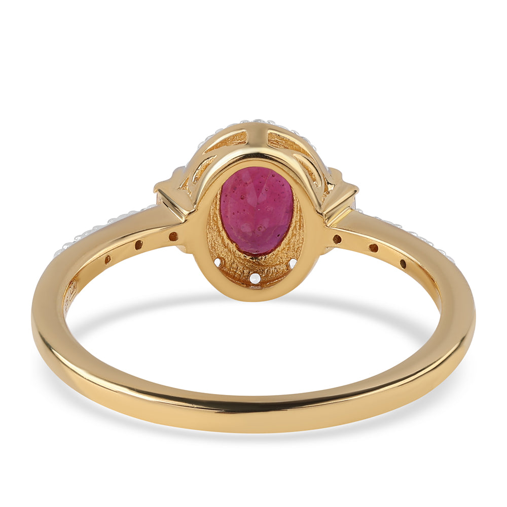 Anel de Prata com Banho de Ouro com Rubi de Moçambique e Topázio Branco