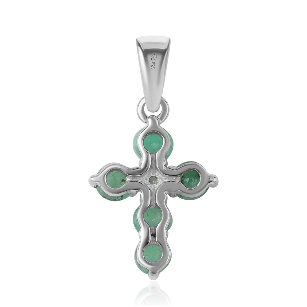 Cruz Pendente de Prata com Esmeralda do Brasil e Topázio Branco