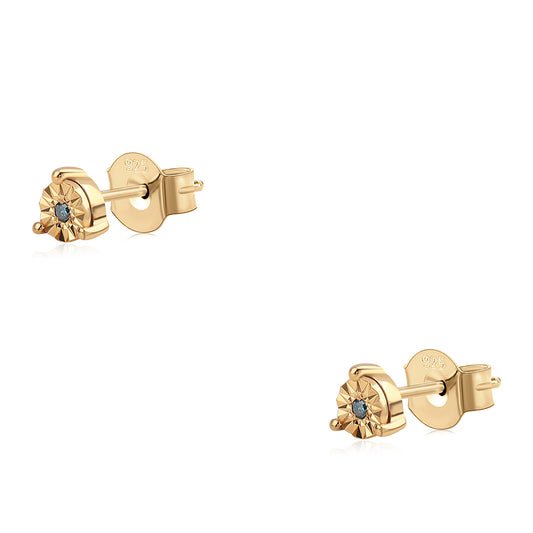 Brincos de Prata com Banho de Ouro com Diamante Azul