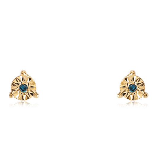 Brincos de Prata com Banho de Ouro com Diamante Azul