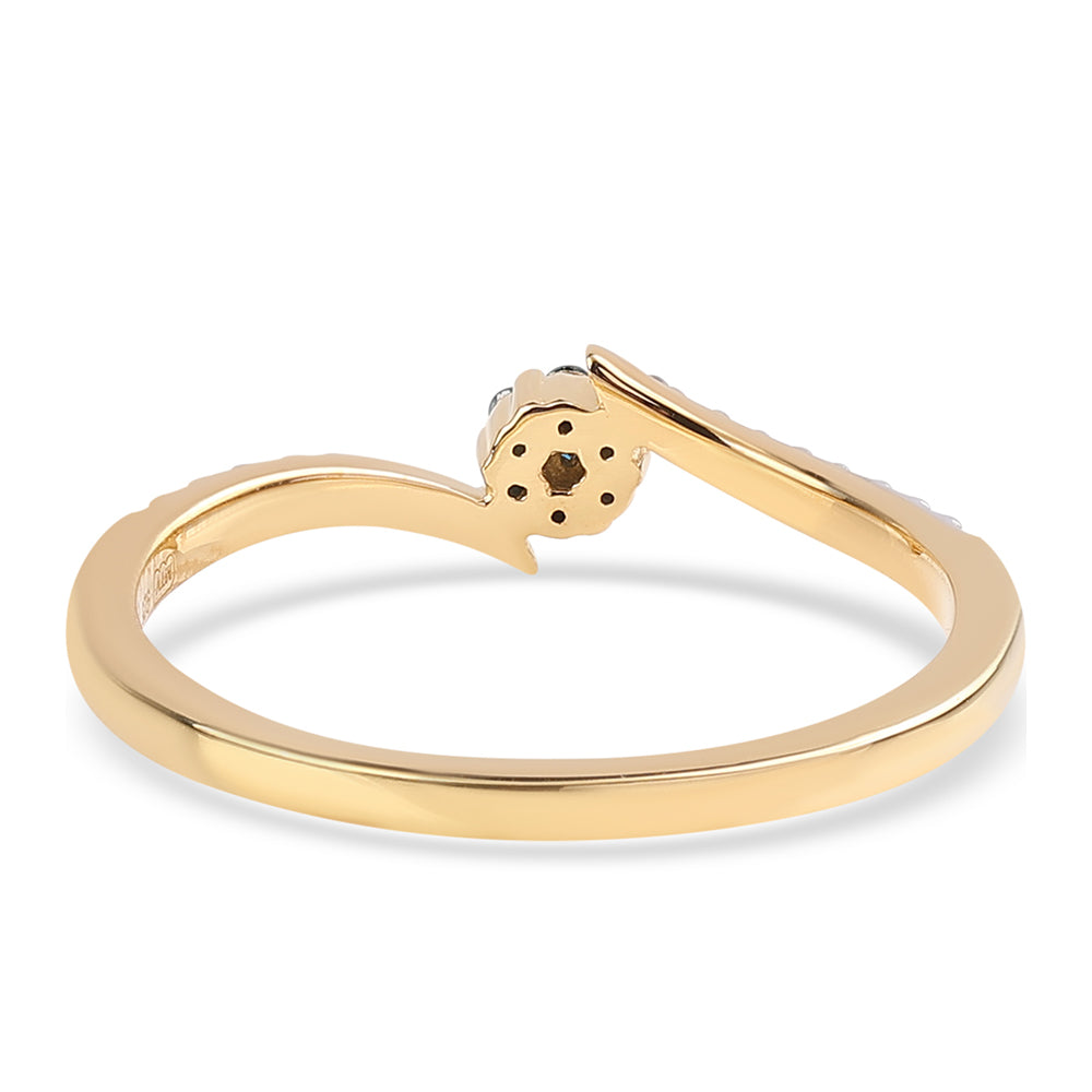 Anel de Prata com Banho de Ouro com Diamante Azul e Diamante Branco