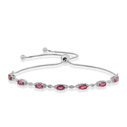 Pulseira de Prata com Rubelita das Minas do Cruzeiro e Topázio Branco Contraste: Cabeca de Veado (800)