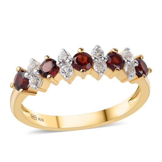 Anel de Prata com Banho de Ouro com Granada de Barton e Topázio Branco