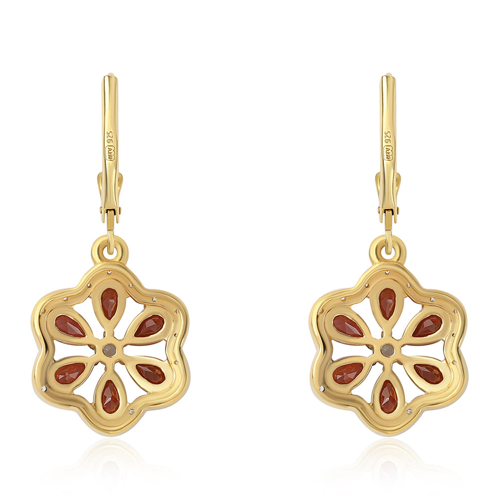 Brincos de Prata com Banho de Ouro com Granada de Barton e Topázio Branco