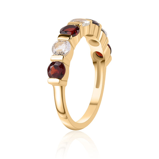 Anel de Prata com Banho de Ouro com Granada de Barton e Topázio Branco