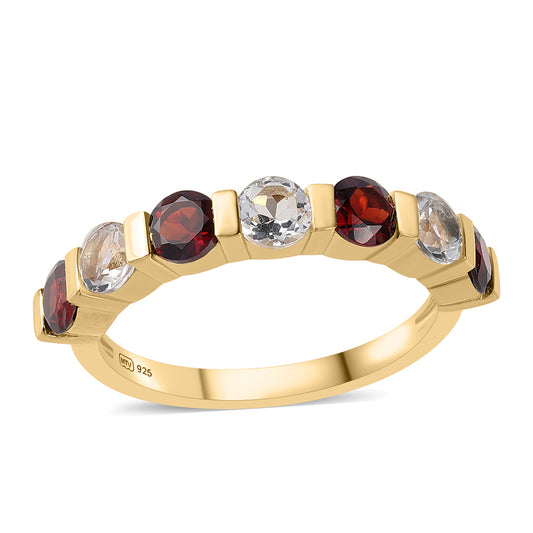 Anel de Prata com Banho de Ouro com Granada de Barton e Topázio Branco