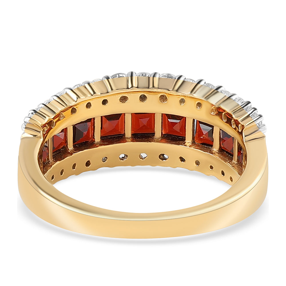 Anel de Prata com Banho de Ouro com Granada de Barton e Topázio Branco Contraste: Cabeca de Veado (800)