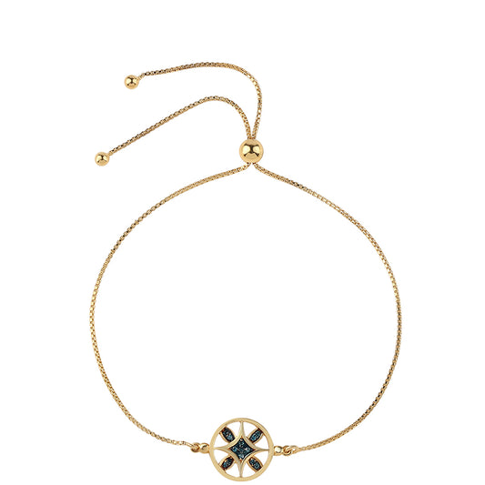 Pulseira de Prata com Banho de Ouro com Diamante Azul