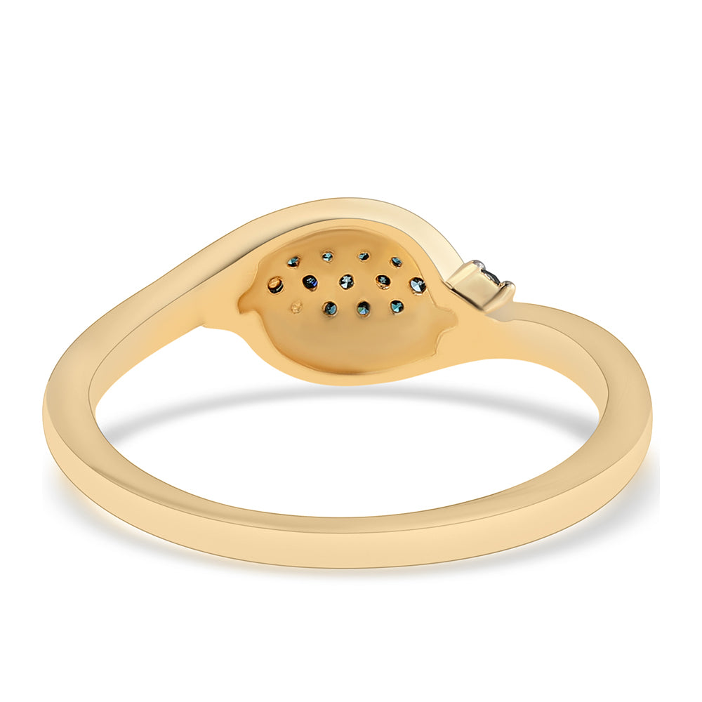 Anel de Prata com Banho de Ouro com Diamante Azul