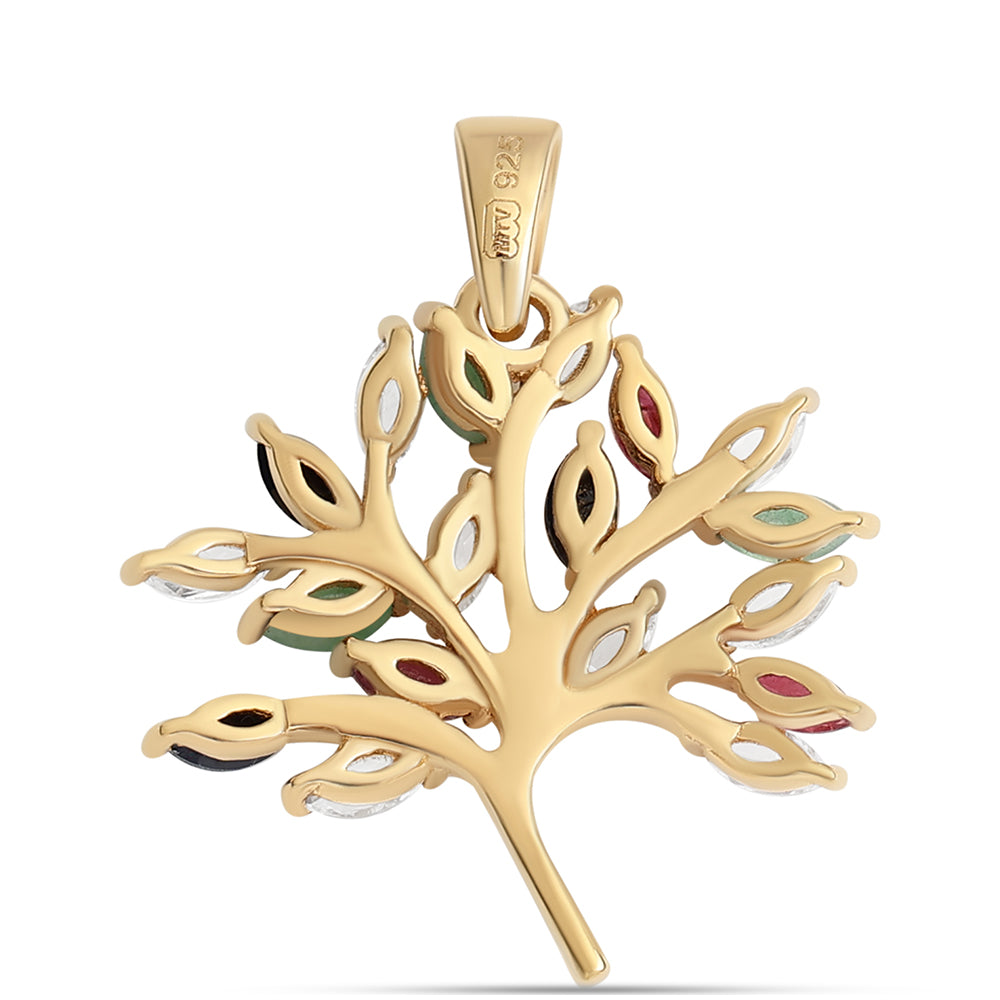 Pendente de Prata com Banho de Ouro com Rubi da Tailândia e Esmeralda do Brasil