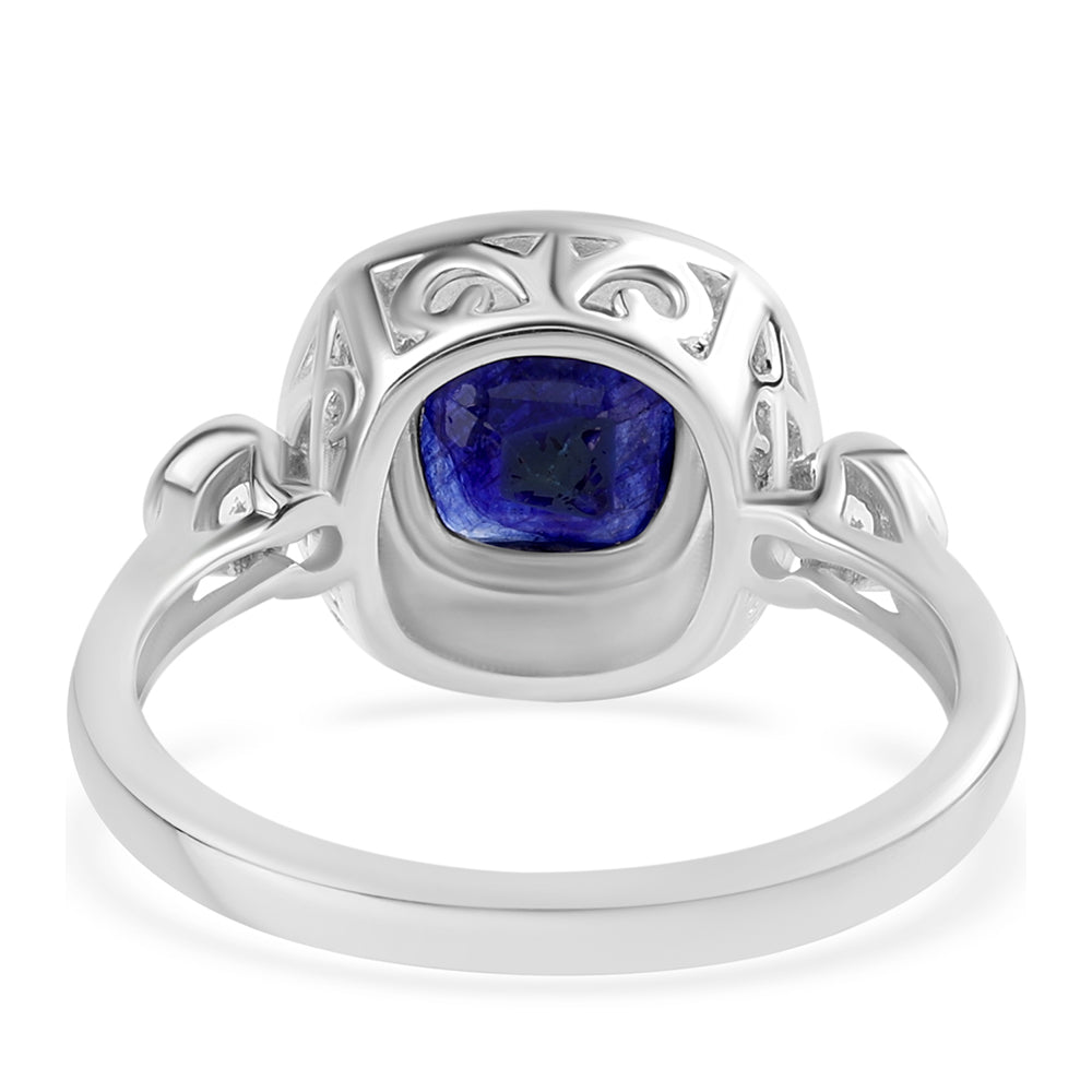 Anel de Prata com Safira Azul Australiana e Topázio Branco Contraste: Cabeca de Veado (800)